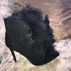 Black lace up faux fur bootie